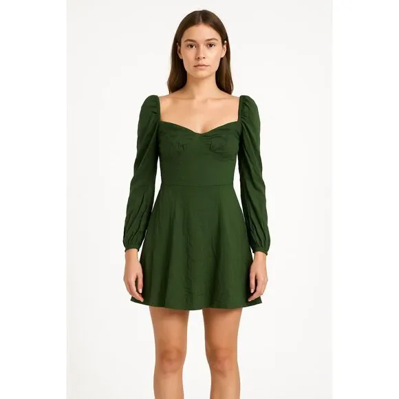 Reformation Womens Green mini dress long sleeves size 6 peasant cottage boho - Picture 1 of 10